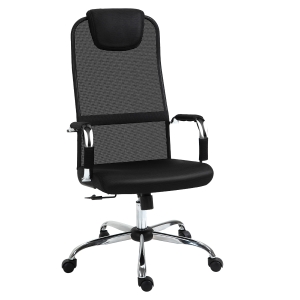 Vinsetto Bürostuhl mit Wippfunktion Kopfstütze Schreibtischstuhl höhenverstellbarer Schaumstoff Nylon Stahl Mesh schwarz 65,5 x 62,5 x 117-127 cm
