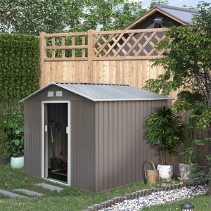 Outsunny 6.2 x 9ft Galvanized Steel Garden Shed & Foundation - Grey