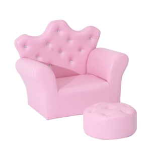 HOMCOM Kindersessel Kindersofa Kinder Mädchen Softsofa mit Kristallknöpfen Hocker Rosa 58x40,5x49 cm