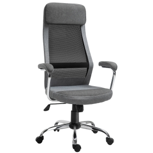 Vinsetto Bürostuhl Computerstuhl ergonomischer Schreibtischstuhl Höhenverstellung und Kopfstütze mit Schaumstoff nordischer Stil hellgrau+schwarz 65 x 60 x 119-129 cm