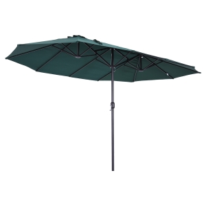 Outsunny Sonnenschirm Gartenschirm Marktschirm Doppelsonnenschirm Terrassenschirm mit Handkurbel Dunkelgrün Oval 460 x 270 x 240 cm