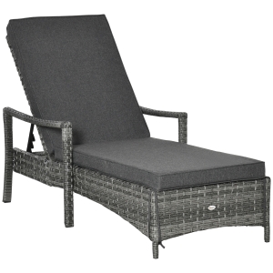 Outsunny Sonnenliege Polyrattan Grau 192 cm x 62,5 cm x 52,5 cm