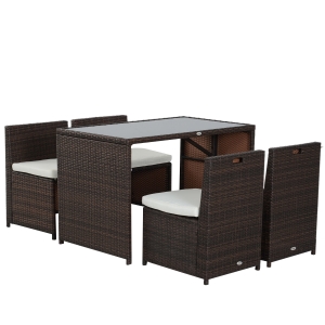 Outsunny Gartenmöbel-Set in Rattanoptik, 5-teilig, Stahl, Braun+Khaki