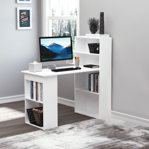 HOMCOM Schreibtisch mit Regal Computertisch Arbeitstisch Laptoptisch Büroregal Weiß 120 x 55 x 120 cm