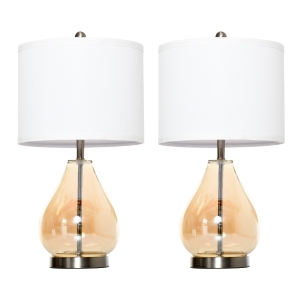 HOMCOM® Tischlampen modern 2-Set Tischleuchten E27 Nachttischlampe Leinen Glas Bernstein