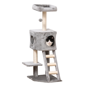 PawHut Kratzbaum mit Katzenhöhle Leiter Katzenbaum Kletterbaum für Katzen Mehrstufiges Multiaktivitätszentrum E1 MDF Sisal Hellgrau 60 x 48 x 122 cm