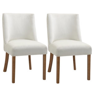 HOMCOM 2er-Set Esszimmerstuhl Küchenstuhl Polsterstuhl mit Rückenlehne Polstersessel Samt-Touch Sessel Holzbeine Cremeweiß 49x60x90 cm