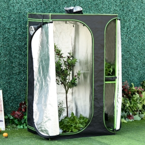 Outsunny Mylar Hydroponic Grow Tent with Vents and Floor Tray for Indoor Plant Growing