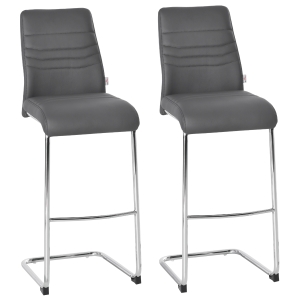 HOMCOM 2er-Set Barhocker Bistrostuhl Küchenhocker Metallhocker mit Rückenlehne Grau Kunstleder Stahl Schaumstoff 40x51x110 cm