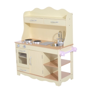 HOMCOM Holz Kinderküche Spielküche Spielzeugküche Kinderspielküche Spielzeug mit/ohne Zubehör/Fenster (Modell1/ natur)