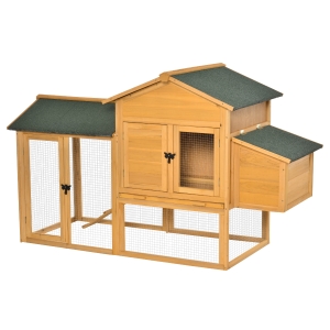 PawHut Hühnerstall Hühnerhaus mit Auslauf Geflügelstall mit Stange Fenster Nistkasten Tannenholz Gelb+Grün 168x75x103 cm