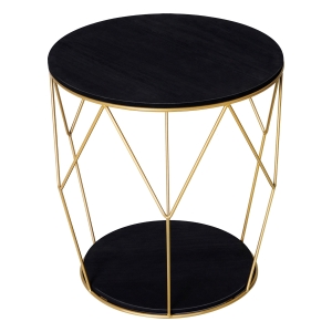 HOMCOM Kaffeetisch mit Stauraum, Beistelltisch, Nachttisch, Couchtisch, Metall MDF, Schwarz, Ø45 x 48 cm