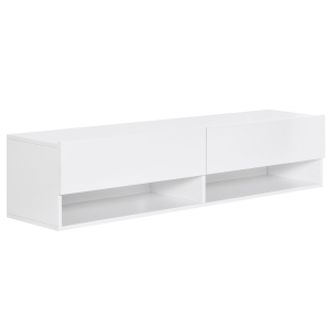 HOMCOM TV Schrank, Hängeschrank, Wandschrank, TV-Kommode, Lowboard, Moderner Fernsehtisch mit Klappfächer und Offene Regale, Spanplatte, Weiß, 140 x 32 x 31 cm
