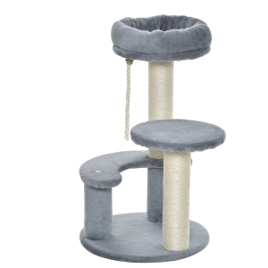 PawHut Katzenbaum Kletterbaum Spielbaum Katzenbett Katzenkratzbaum Grau Ø40 x H65 cm