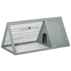 PawHut Wooden Rabbit Cage Small Animal Hutch w/ Outside Area - Grey
