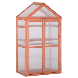 Outsunny Wooden Cold Frame Greenhouse for Plants PC Board Outdoor 80 x 47 x 138cm Orange