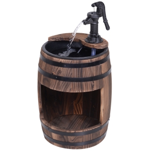 Outsunny Gartenbrunnen Zierbrunnen Springbrunnen Fassbrunnen Wasserfall Holzfass mit Pflanzgefäß Tannenholz + Metall Dunkelbraun Ø32 x 58,5 cm