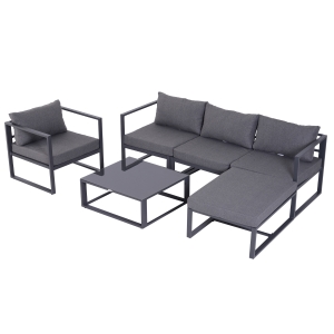 Outsunny® 6-tlg. Gartengarnitur Gartensofaset Sitzgruppe Gartenmöbel Alu Grau mit Kissen für 4–5 Personen