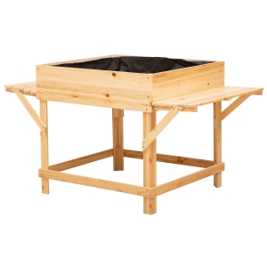 Outsunny® Hochbeet aus Holz Pflanzkasten für Garten mit Ablage Blumenkasten Natur