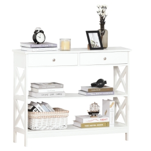HOMCOM® Konsolentisch mit Schublade und 2-Regale MDF Weiß X-Rahmen Eingangsbereich