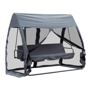 Outsunny Hollywoodschaukel Schaukelbank Gartenliege 3-Sitzer mit Seitenwänden Grau 240x135x197cm