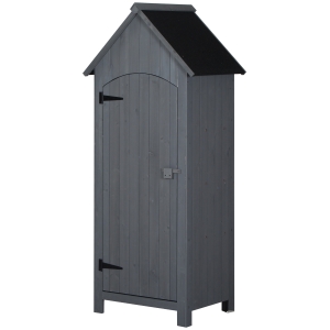 Outsunny Gartenschrank Holz Gerätehaus Gartenhaus Geräteschuppen Geräteschrank Holzhütte Giebeldach Bitumenpappe Grau 77,5 x 54,2 x 179,5 cm