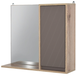 HOMCOM Spiegelschrank Badschrank Hängeschrank Badmöbel Wandschrank Mehrzweckschrank, Spanplatte+MDF, Grau+ Natur,57 x 14,2 x 49,2 cm