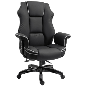 Vinsetto Ergonomischer Bürostuhl mit Armlehnen, Höhenverstellbarer Schreibtischstuhl mit Wippfunktion, Drehstuhl, Kunstleder, Schwarz, 76 x 80 x 118-124 cm