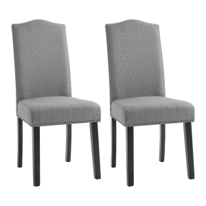 HOMCOM Esszimmerstühle 2er Set Küchenstuhl mit Rückenlehne, Sitzfläche aus Leinen, Schaumstoff, E1 MDF Kautschukholz, Grau, 47x63,5x103,5 cm