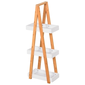 kleankin Badregal, 3 Ebenen Treppenregal, Leiterregal, Badezimmer, Bambus, Weiß, 30 x 18 x 81 cm