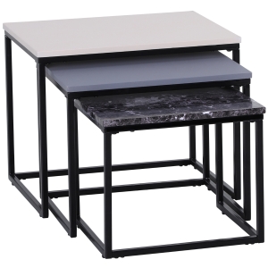 HOMCOM® 3er Set Couchtisch Satztisch Beistelltisch Kaffeetisch Metallfuß MDF 3 Farbe 55 x 40 x 45 cm/48 x 37 x 40 cm/41 x 34 x 35 cm