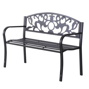 Outsunny 2-Sitzer Sitzbank Gartenbank Metallbank Bank mit Armlehnen Landhausstil Metall Schwarz 128 x 50 x 91 cm