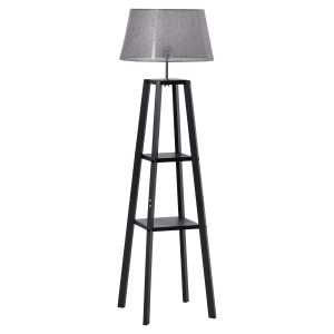 HOMCOM Stehlampe Standleuchte mit 3 Regalen Kiefernholz