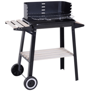 Outsunny® Grillwagen Standgrill Holzkohlegrill mit Windschutz 2 x Ablagefach höhenverstellbar Grillrost Metall Schwarz 87 x 45 x 83 cm