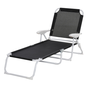 Outsunny Liegestuhl, Sonnenliege, Klappbare Strandliege, 4-stufige Gartenliege, Netzstoff, Schwarz, 160 x 66 x 80 cm