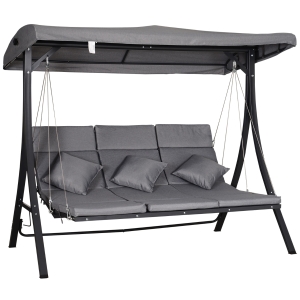 Outsunny® Garten Schaukel Hollywoodschaukel 3-Sitzer Verstellbares Dach Textilene Grau