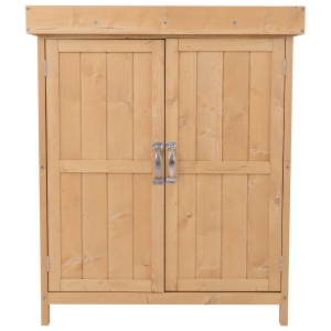 Outsunny Gartenschrank Geräteschrank Geräteschuppen 2 Fächer Tannenholz Natur 74 x 43 x 88cm
