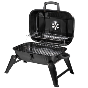 Outsunny Klappgrill Kohlegrill Standgrill tragbar Tischgrill Garten BBQ Metall Schwarz 59 x 43 x 39 cm