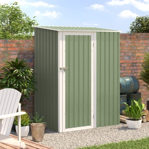 Outsunny 2.9 x 4.6ft Corrugated Steel Latched Door Garden Shed - Light Green