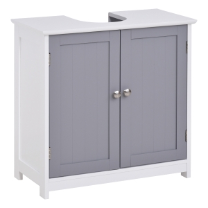 kleankin Waschbeckenunterschrank Badezimmerschrank Waschtischunterschrank mit 2 Türen Regal verstellbar MDF Weiß+Grau 60 x 30 x 60 cm