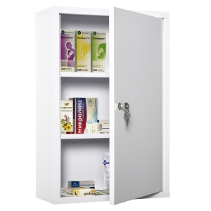 kleankin Medizinschrank Arzneischrank Erste-Hilfe-Schrank mit Schloss 3 Fächer Stahl Weiß 40 x 18 x 60 cm