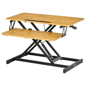 VINSETTO Stehpult mit Tastaturablage Bambusmaserung Schwarz 80 cm x 40 cm x 13,5-51 cm