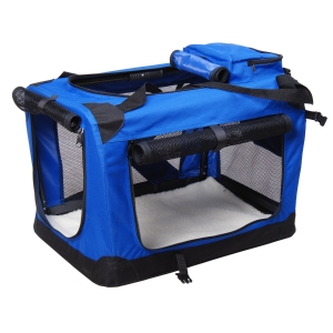 PawHut Bolsa de Transporte para Perros Gatos Mascotas Transportín de Viaje con 3 Entradas 60x42x42 cm Azul y Negro