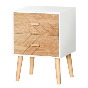 HOMCOM Nachttisch Nachtkommode Flurkommode mit Schubladen Holz weiß + natur 40 x 30 x 55,5 cm