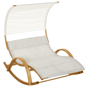 Outsunny Doppelliege Sonnenliege Schaukelliege Relaxliege mit Dach Lärche Grau+Weiß 190 x 135 x 185 cm