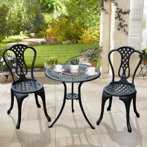 Outsunny 3 Pc Cast Aluminium Bistro Set-Black