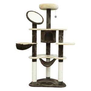 PawHut Katzenbaum Kletterbaum Kratzbaum Höhle Spielbaum Sisalsäulen, Kaffeebraun 65 x 50 x 153 cm