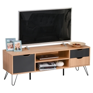HOMCOM TV Schrank, TV-Kommode, Schrankelement mit Schublade und Offene Regale, Spanplatte, Metall, Grau, 140 x 39,5 x 49,5 cm