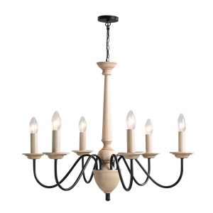 HOMCOM Kronleuchter Hängelampe 6-flammig Pendelleuchte mit Glas königlich traditionell klassisch mit 6 Armen, Stahl, Schwarz+Holzfarbe, 60x60x105 cm