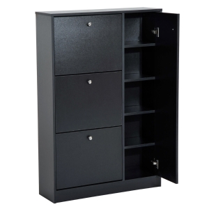 HOMCOM Schuhschrank Schuhkipper Schuhständer Schuhregal mit 3 Klappe und Anti-Rückwärts-Zugbügel 22-28 Paar 80x24x120cm Schwarz